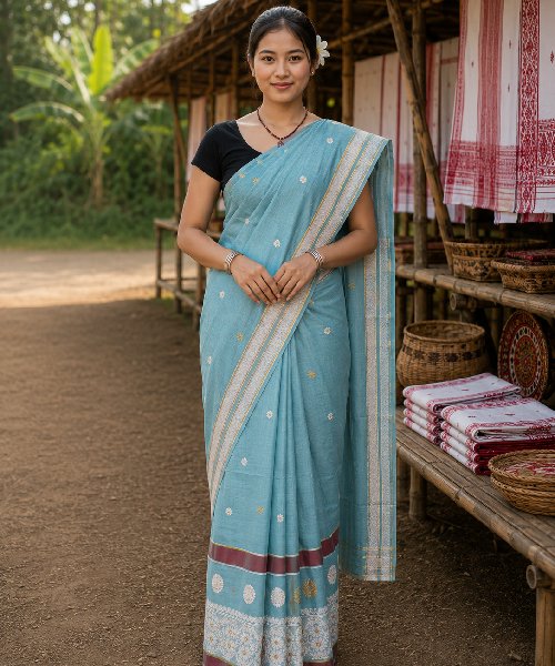 Handwoven Mixed Pat Silk Mekhela Chador