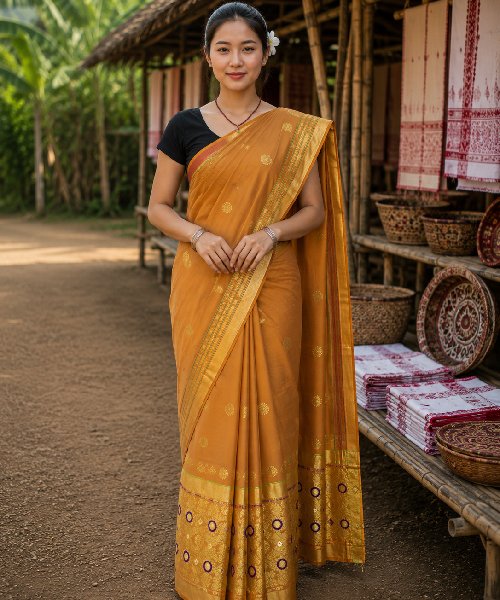 Handwoven Mixed Pat Silk Mekhela Chador