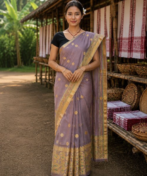 Handwoven Mixed Pat Silk Mekhela Chador