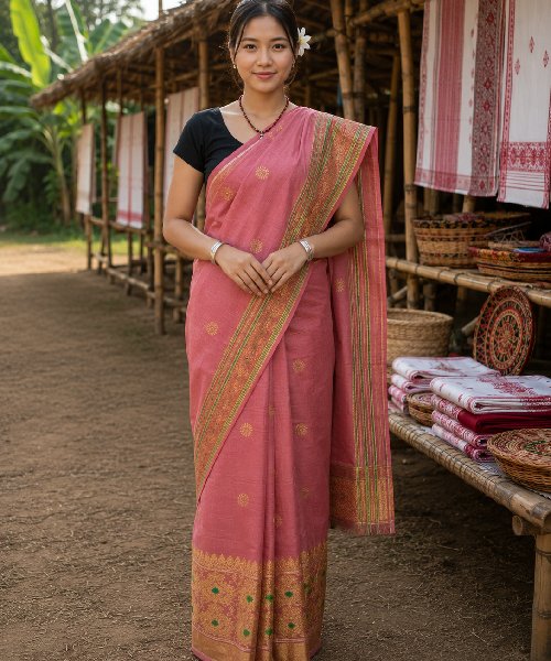Handwoven Mixed Pat Silk Mekhela Chador