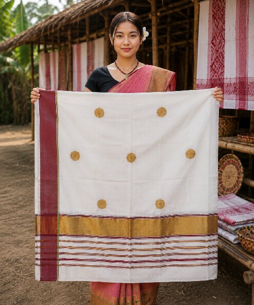 Pure Pat Silk Single Centre Border Gamusa.(Jokachiba)