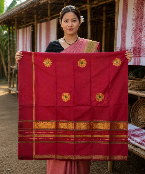Pure Pat Silk Single Centre Border Gamusa.(Jokachiba)