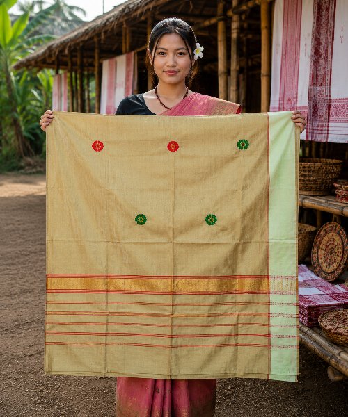 Pure Pat Silk Single Centre Border Gamusa.(Jokachiba)