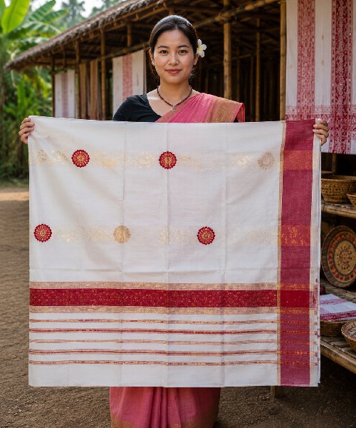 Pure Pat Silk Single Centre Border Gamusa.(Jokachiba)