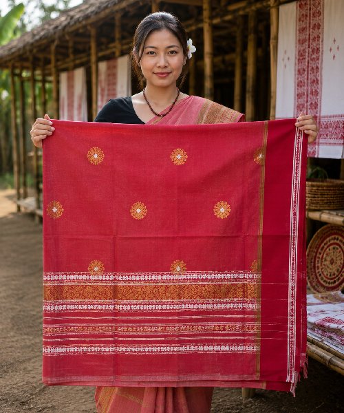 Pure Pat Silk Single Centre Border Gamusa.(Jokachiba)