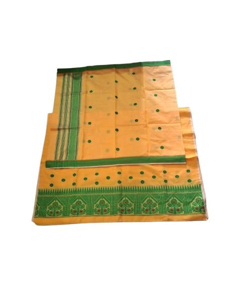 Staple Cotton Mekhela Chador – HandwovenTraditional by Deori in Assam