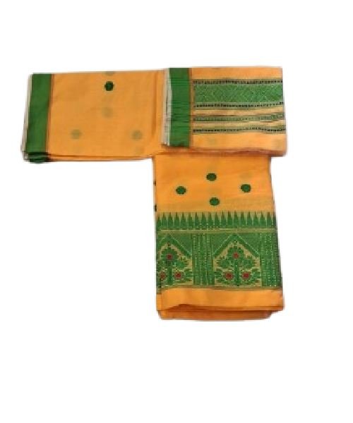 Staple Cotton Mekhela Chador – HandwovenTraditional by Deori in Assam