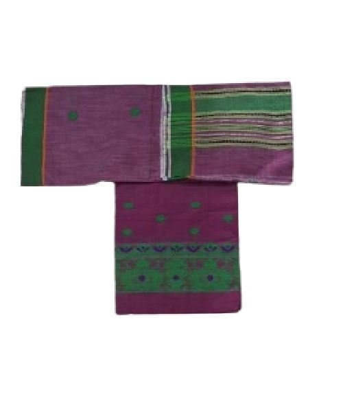 Staple Cotton Mekhela Chador – HandwovenTraditional by Deori in Assam