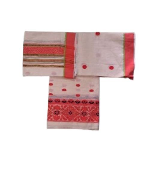 Staple Cotton Mekhela Chador – HandwovenTraditional by Deori in Assam