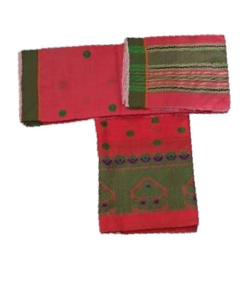Staple Cotton Mekhela Chador – HandwovenTraditional by Deori in Assam