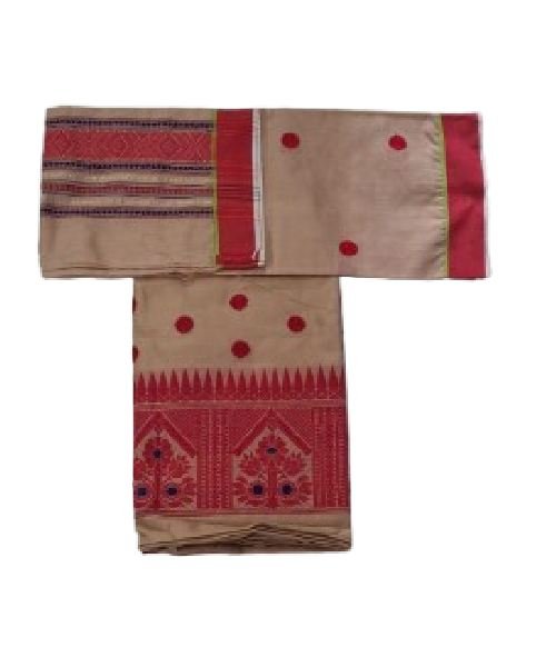 Staple Cotton Mekhela Chador – HandwovenTraditional by Deori in Assam