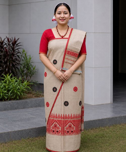 Toss Silk Mekhela (4) Toss Silk Mekhela With Blouse and Single Centre Border Gamusa.( Joka Chiba)