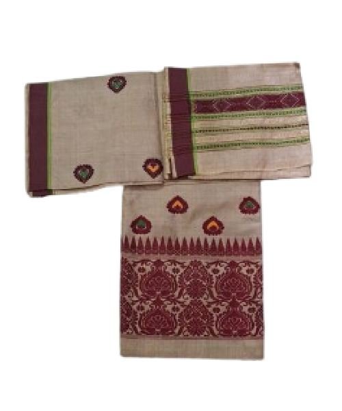 Toss silk mekhe5la5 Toss Silk Mekhela With Blouse and Single Centre Border Gamusa.( Joka Chiba)