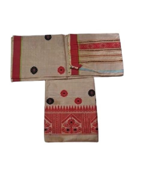 Toss silk mekhela2 Toss Silk Mekhela With Blouse and Single Centre Border Gamusa.( Joka Chiba)
