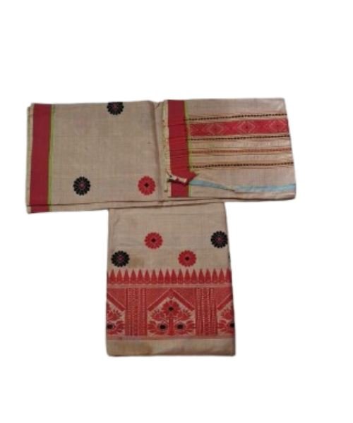 Toss silk mekhela3 Toss Silk Mekhela With Blouse and Single Centre Border Gamusa.( Joka Chiba)