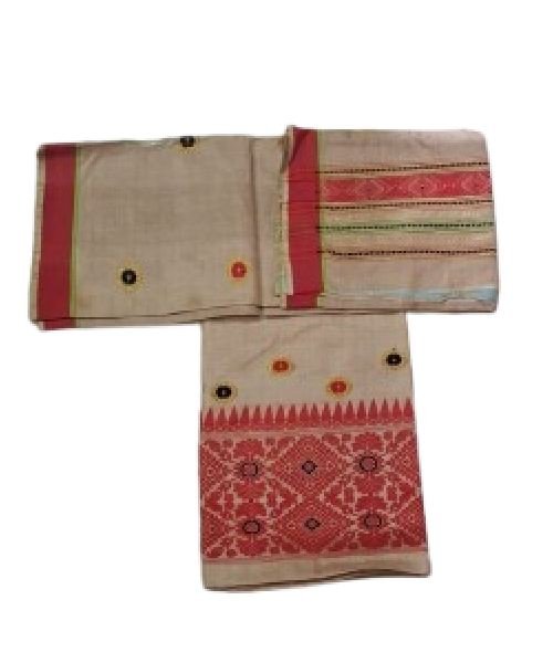 Toss silk mekhela4 Toss Silk Mekhela With Blouse and Single Centre Border Gamusa.( Joka Chiba)