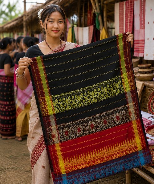 Handwoven Padmini Silk Gamusa with Floral Designs on Both Sides