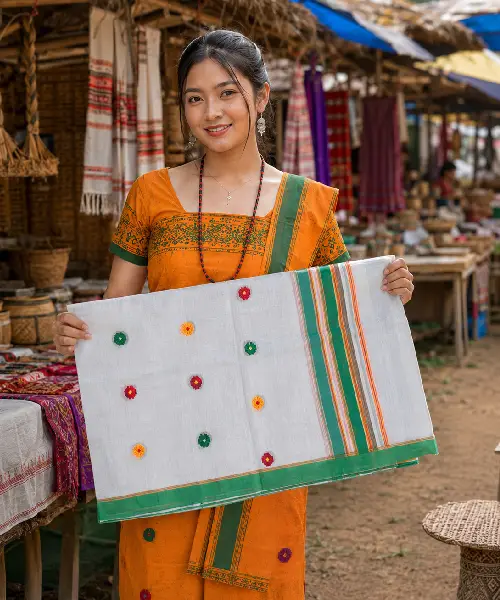 women Nooni Jokachiba Nooni Silk Single Centre Border Gamusa (Joka Chiba) – Handwoven by Deori Artisans